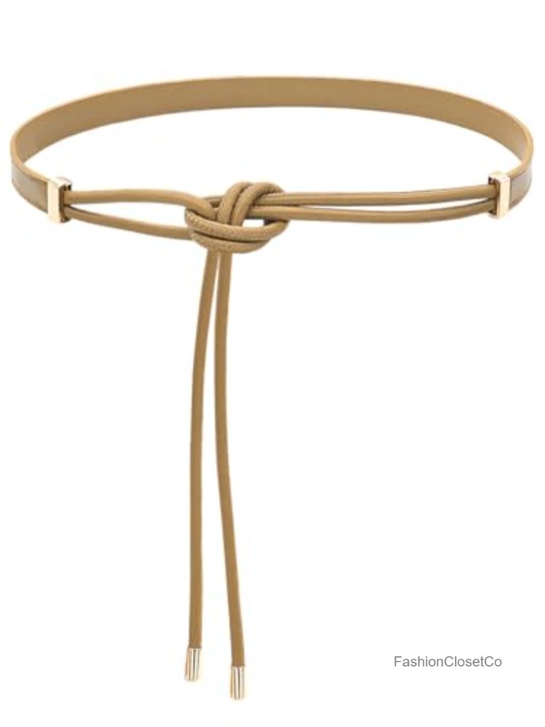 Pu Leather Skinny Knotted Waist Belt Adjustable For Dresses